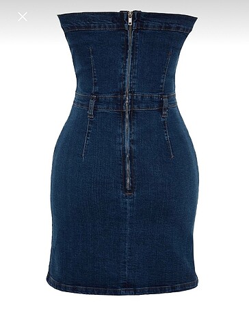 34 Beden mavi Renk straplez denim elbise