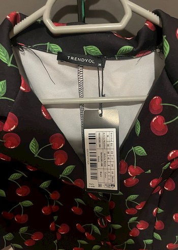 Kırmızı Kiraz Desenli Mini Elbise - Görsel 6