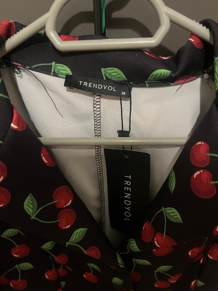 Kırmızı Kiraz Desenli Mini Elbise - Görsel 5