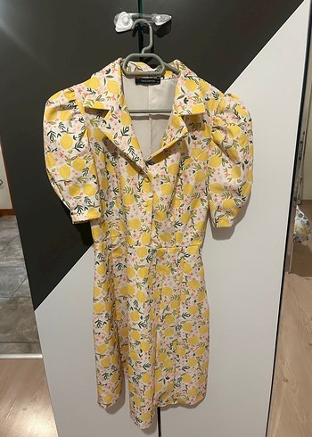 Sarı Desenli Mini Kadın Elbise - Görsel 2