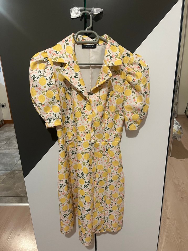 Sarı Desenli Mini Kadın Elbise - Görsel 2