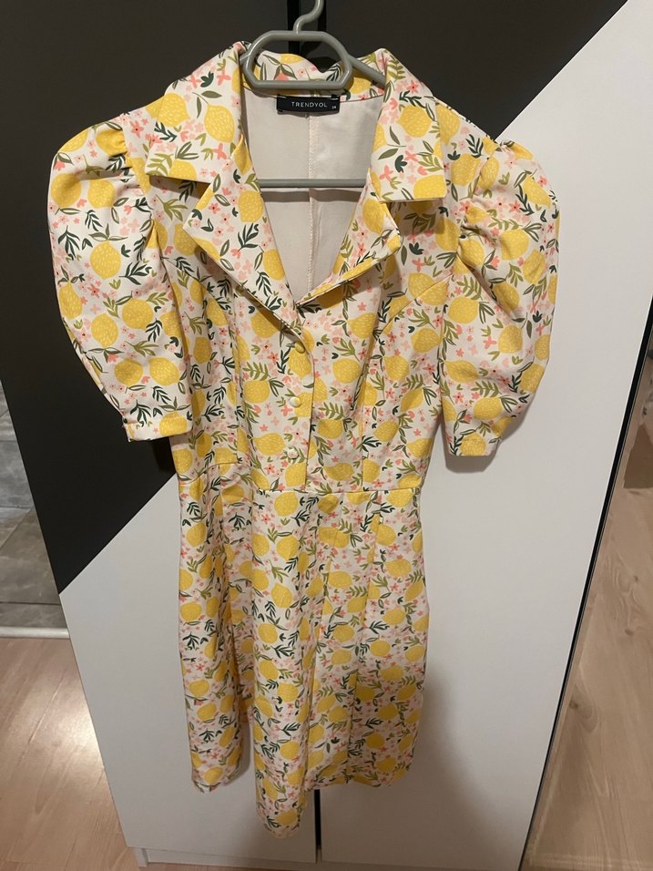 Sarı Desenli Mini Kadın Elbise - Görsel 3