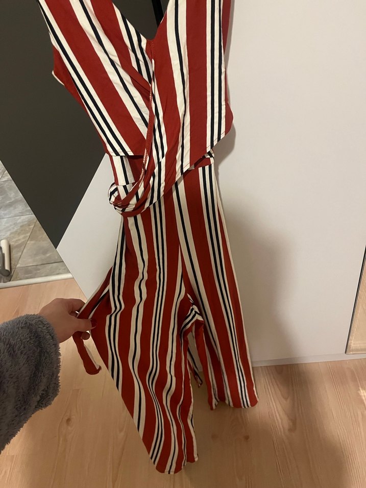 Kırmızı Çizgili Uzun Askılı Tulum - Görsel 2