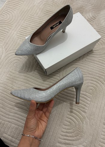 Gri Simli İnce Topuklu Kadın Abiye Ayakkabı - Görsel 4