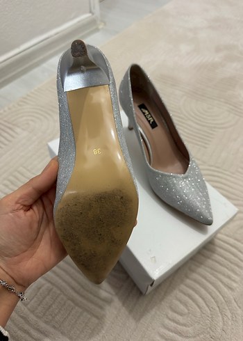 Gri Simli İnce Topuklu Kadın Abiye Ayakkabı - Görsel 6