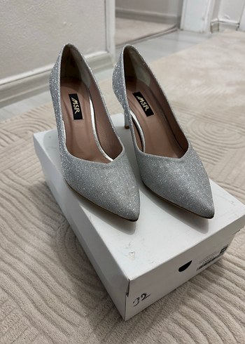 Gri Simli İnce Topuklu Kadın Abiye Ayakkabı - Görsel 7