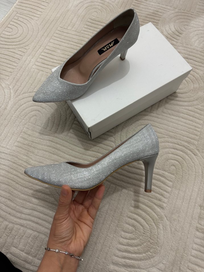 Gri Simli İnce Topuklu Kadın Abiye Ayakkabı - Görsel 4