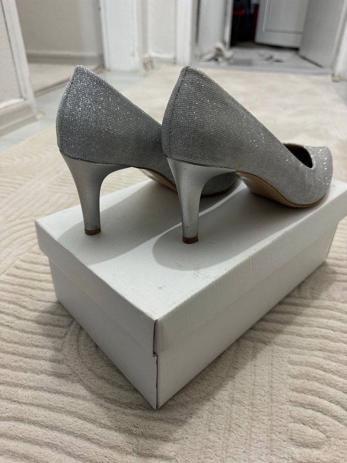 Gri Simli İnce Topuklu Kadın Abiye Ayakkabı - Görsel 3