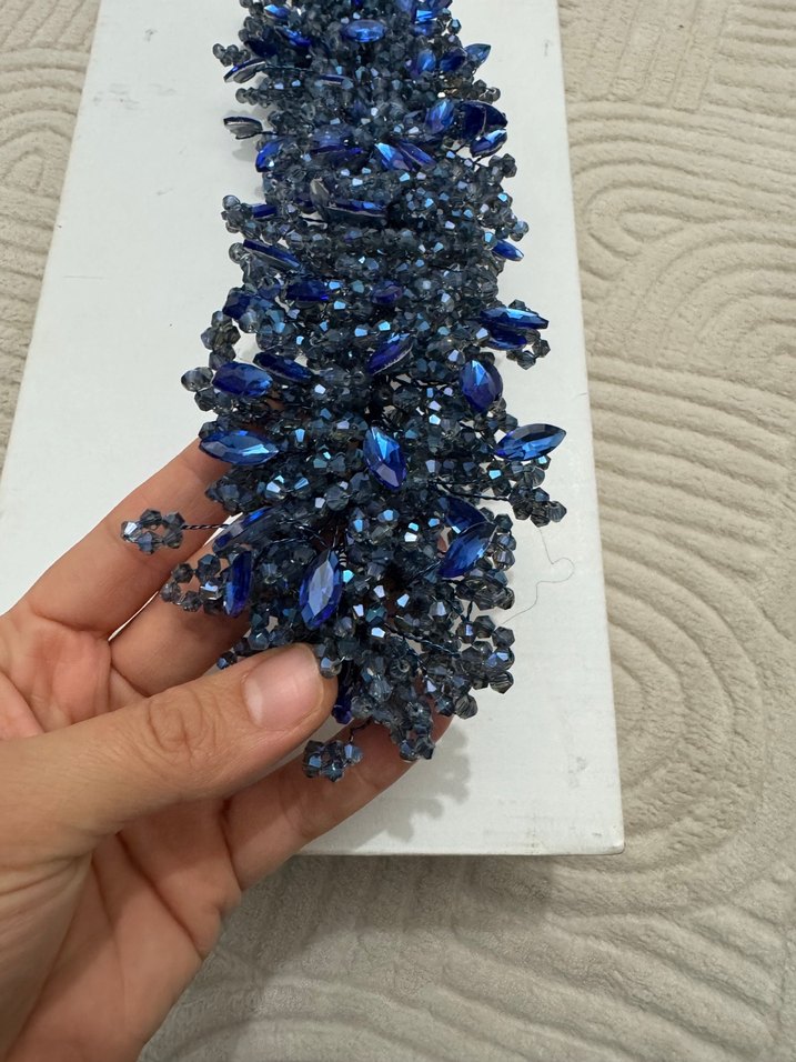 Lacivert Boncuklu Kadın Saç Aksesuarı - Görsel 5