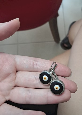 Siyah Desenli Tokalı Midi Küpe