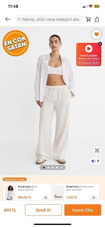 Stradivarius beyaz keten pantolon
