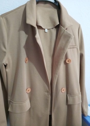 38 Beden Bej Uzun Kesim Kadın Blazer Ceket takım