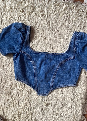 Koyu Mavi Düğmeli Denim Kadın Büstiyer