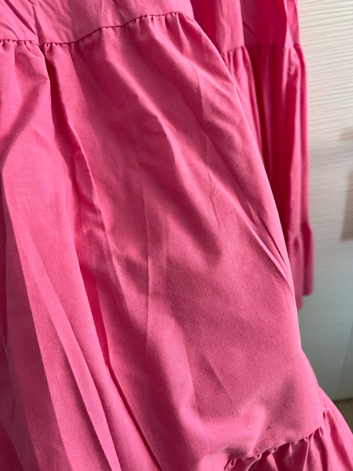 Pembe Uzun Askılı Fırfırlı Bohem Elbise - Görsel 4