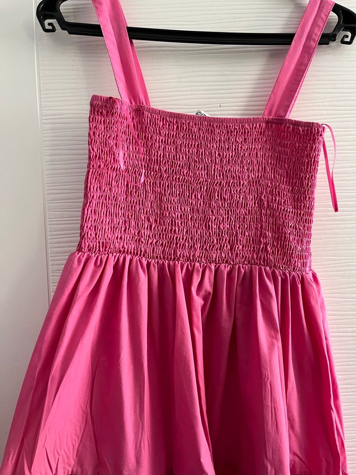 Pembe Uzun Askılı Fırfırlı Bohem Elbise - Görsel 3