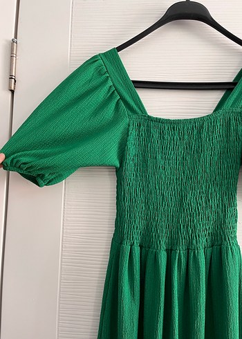 Yeşil Uzun Pilili Bohem Elbise 42-44 uygun - Görsel 4