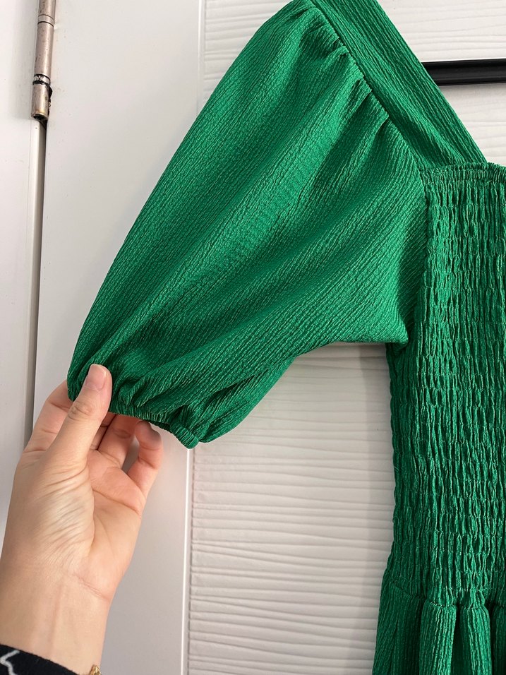 Yeşil Uzun Pilili Bohem Elbise 42-44 uygun - Görsel 3