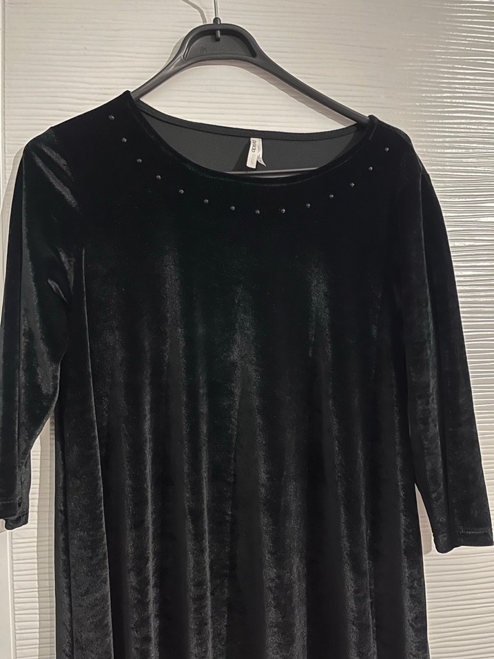 Siyah kadife Midi Boy Piliseli Uzun Kollu Elbise - Görsel 3