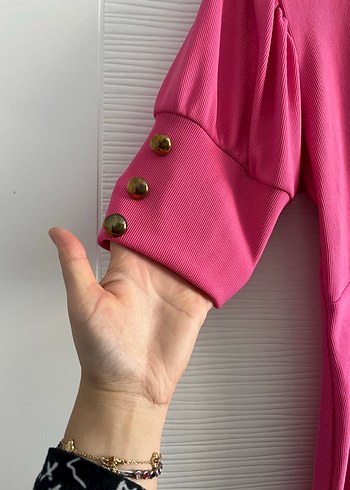 Pembe V Yaka Drapeli Uzun Elbise - Görsel 5