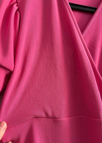 Pembe V Yaka Drapeli Uzun Elbise - Görsel 4