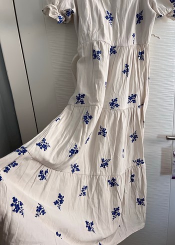 Uzun Beyaz Nakışlı Bohem Pamuk Elbise - Görsel 3