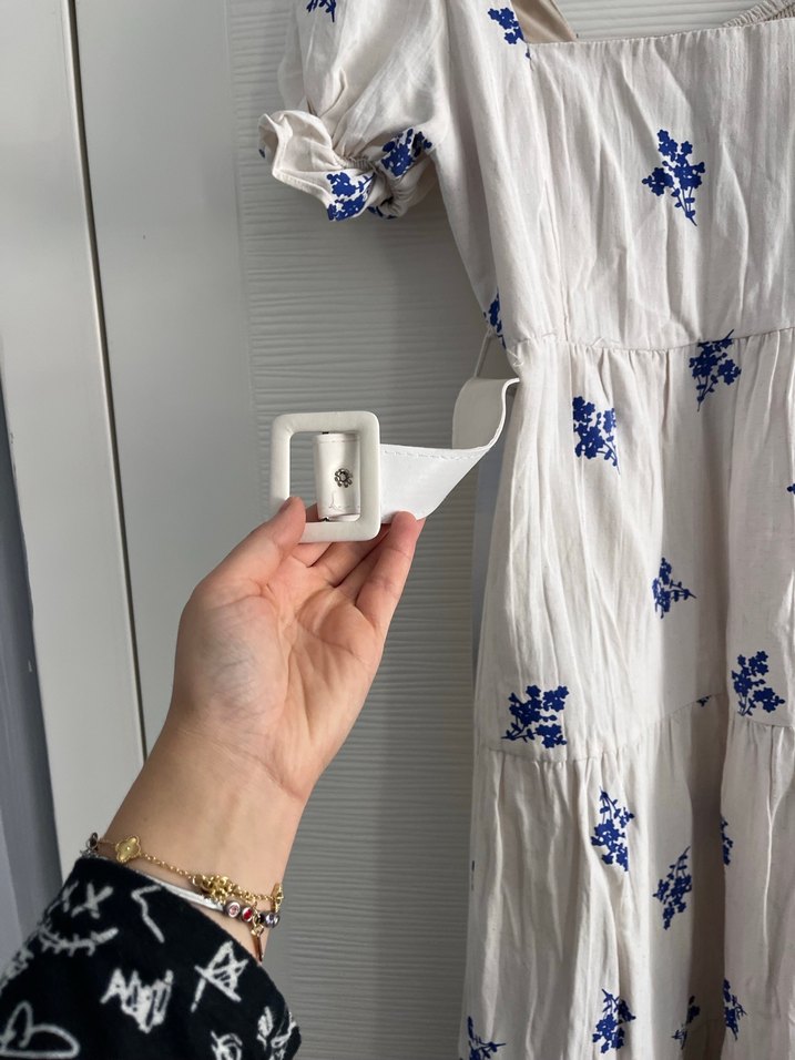 Uzun Beyaz Nakışlı Bohem Pamuk Elbise - Görsel 4