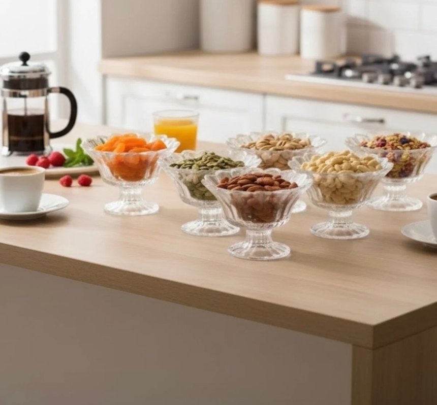 Beyaz Ayaklı Cam Sunum Kase 6 lıdır kutulu - Görsel 5