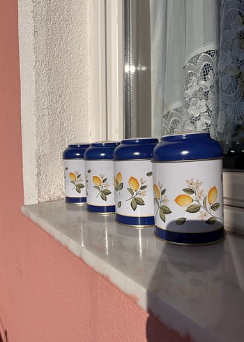 Limon desenli mavi baharatlık seti - Görsel 3