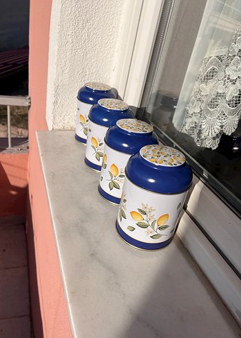 Limon desenli mavi baharatlık seti - Görsel 7