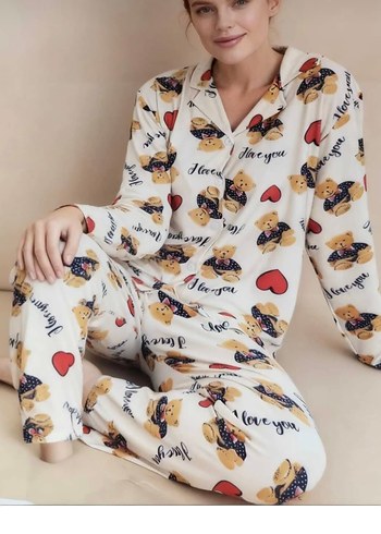 Uzun Kollu Baskılı Midi Kadın Pijama Takımı - Görsel 2