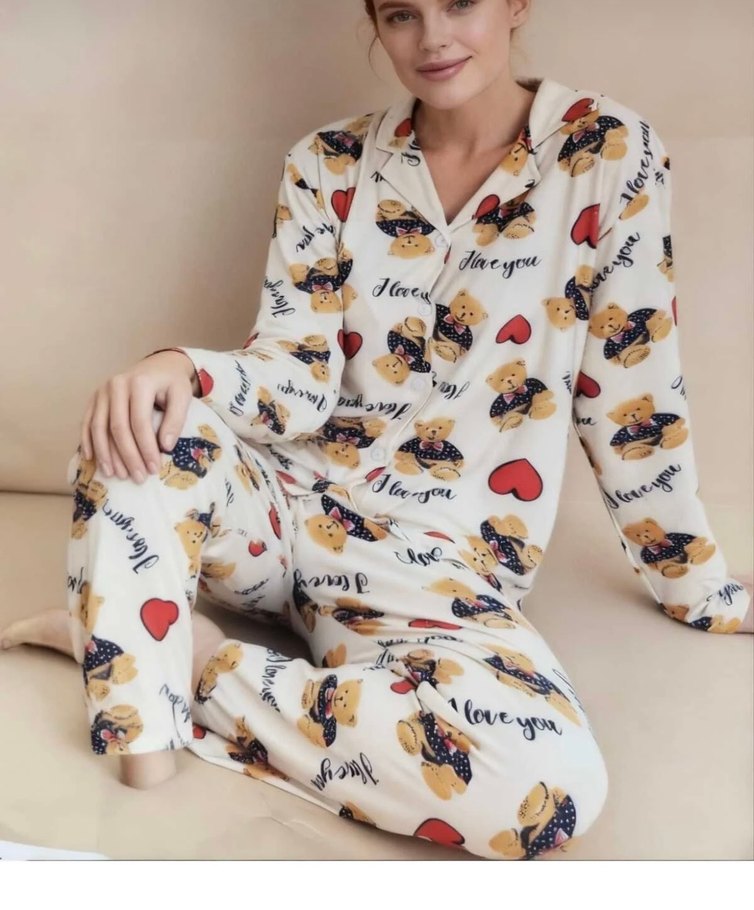 Uzun Kollu Baskılı Midi Kadın Pijama Takımı - Görsel 2