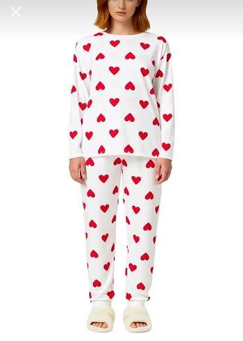 Kalp Desenli Uzun Kollu Kadın Pijama Takımı - Görsel 4