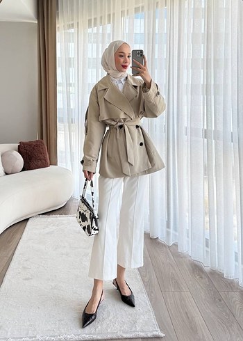 Bej Midi Kemerli Kadın Trençkot - Görsel 2