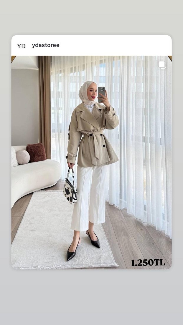 Bej Kuşaklı Midi Trençkot - Görsel 3