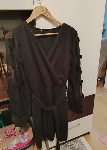 Siyah Uzun Kollu Gevşek Kesim Midi Kadın Sabahlık - Görsel 2