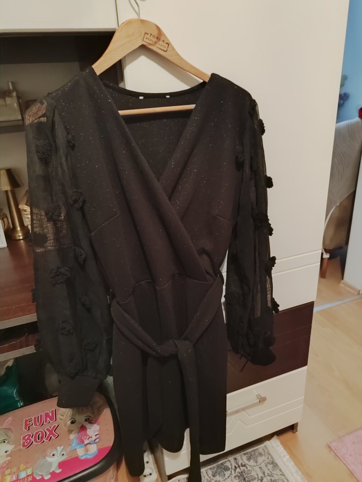 Siyah Uzun Kollu Gevşek Kesim Midi Kadın Sabahlık - Görsel 2