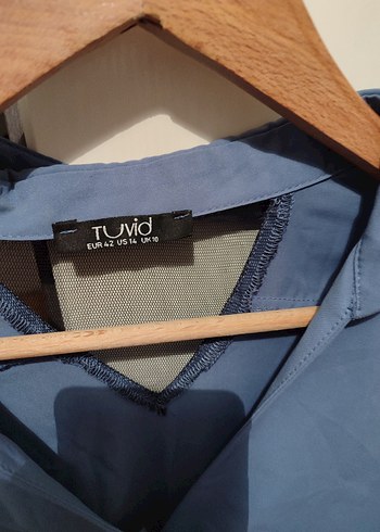 Mavi V Yakalı Uzun Kollu Kadın Gömlek - Görsel 3