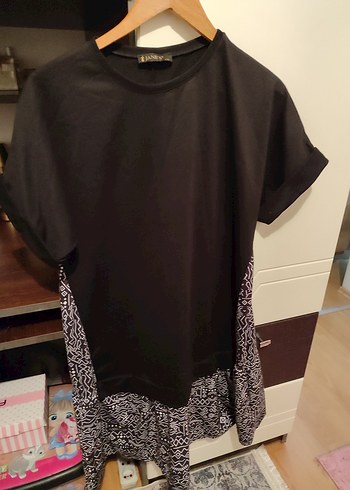 Drapeli Siyah Kısa Kollu Mini Bluz - Görsel 2