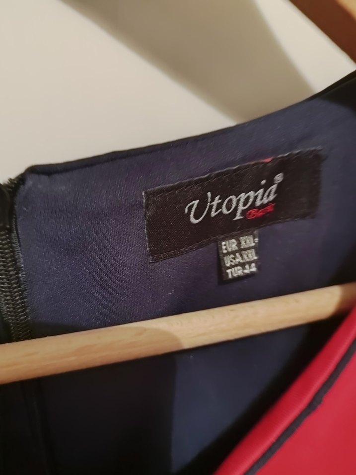 Kısa Kollu V Yaka Kırmızı Siyah Midi Elbise - Görsel 3