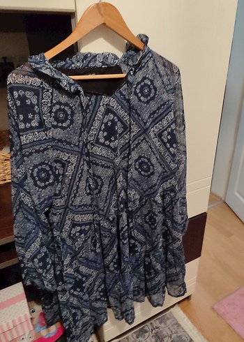 Bohem Gri-Mavi Bağlama Desenli Hamile Tunik - Görsel 2