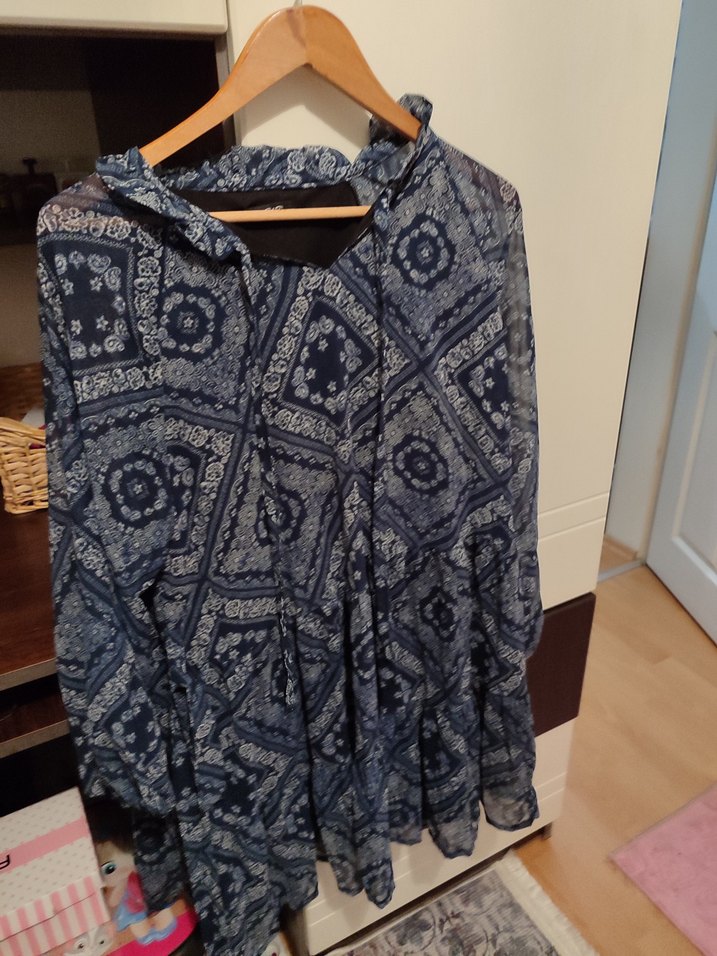 Bohem Gri-Mavi Bağlama Desenli Hamile Tunik - Görsel 2