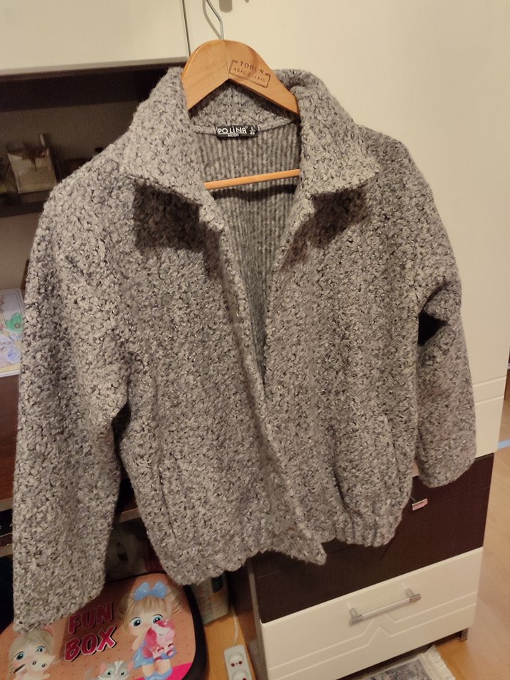 Gri Örgü Yün Kadın Ceket - Görsel 2