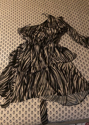 Diğer Zebra Desenli Mini Katlı Elbise