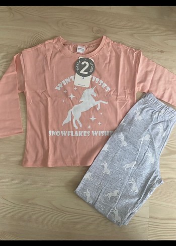 Kız Çocuk Pijama Takımı Uzun Kollu Unicorn Desenli