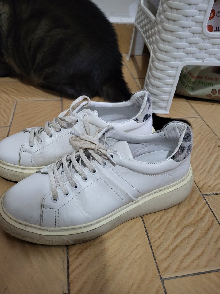 Gri Yılan Desenli Beyaz Bağcıklı Kadın Spor Ayakkabı - Görsel 3