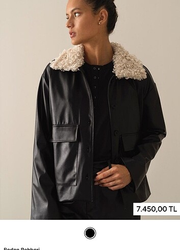 Yakası Kürklü Deri Görünümlü Oversize Ceket 