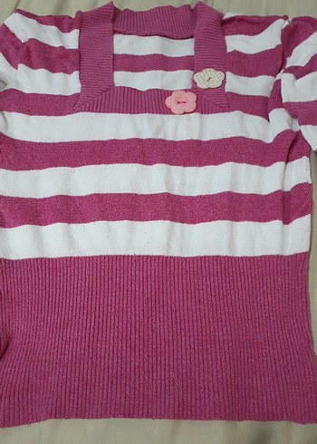 Pembe Çizgili Kız Triko Kazak