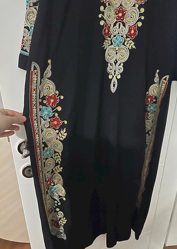 44 Beden çeşitli Renk Boncuk İşlemeli Uzun Kollu Desenli Kadın Elbise abaya