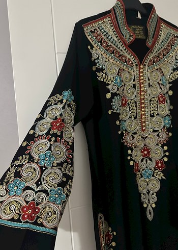 Diğer Boncuk İşlemeli Uzun Kollu Desenli Kadın Elbise abaya