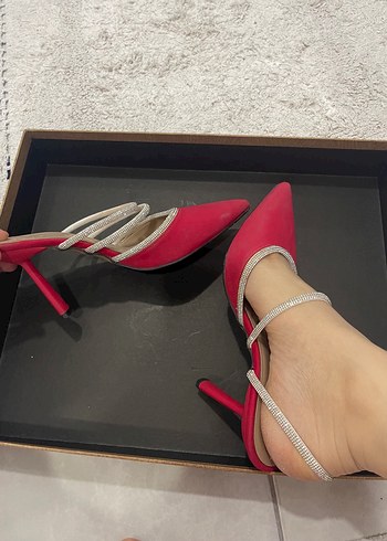 Kırmızı Stiletto Topuklu Yılan Desenli Kadın Ayakkabı - Görsel 5